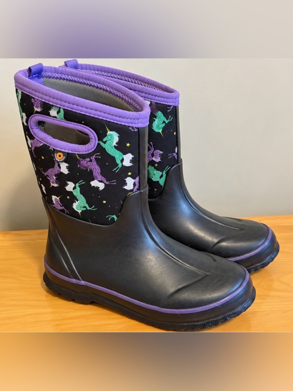 Bogs Black Purple & Teal Unicorn Kids Rain Boots
